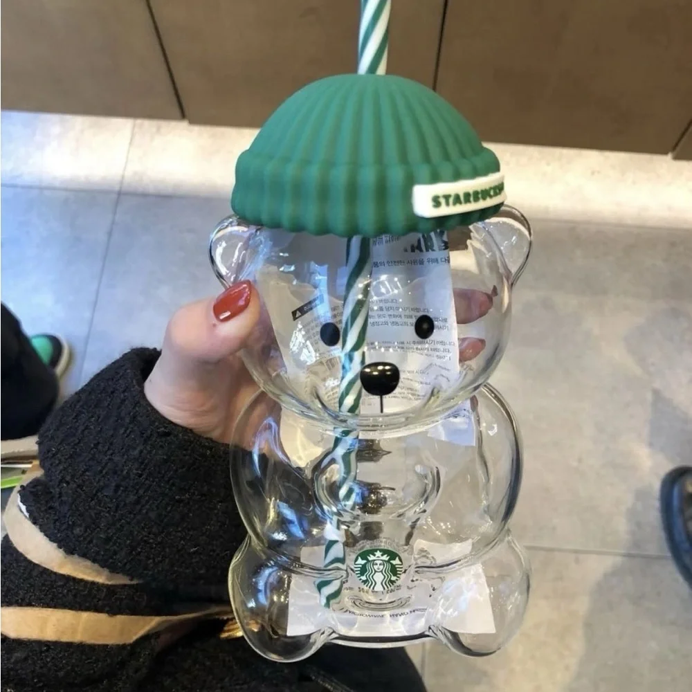 Starbucks Bearista Bear Clear Cold Cup 20 oz Green Lid & Straw - Picture 7 of 9